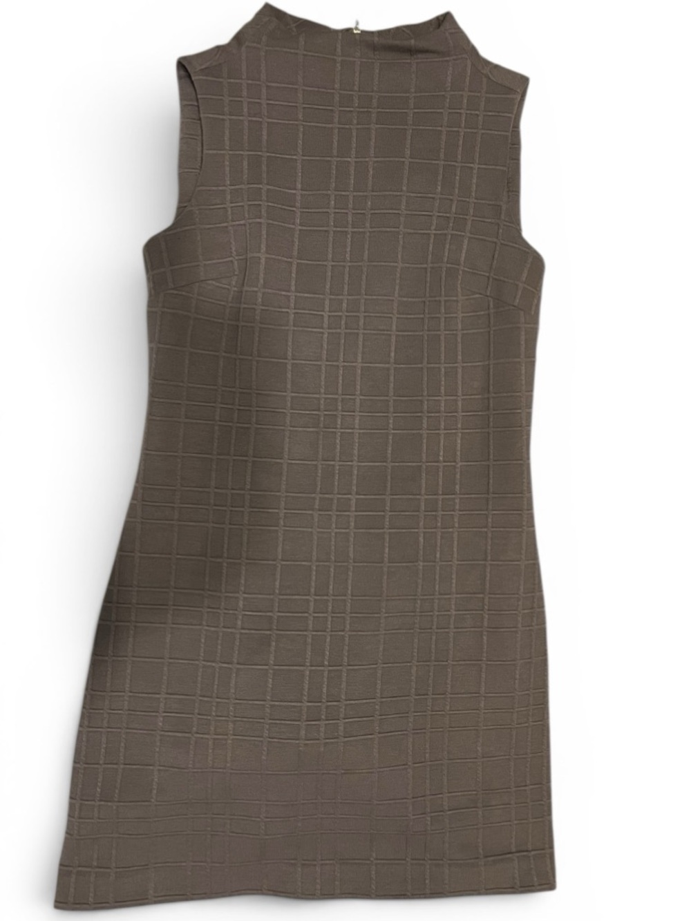Calvin Klein Textured Grid Shift Dress - Sleeveless Mock Neck - Taupe Tan Size 8